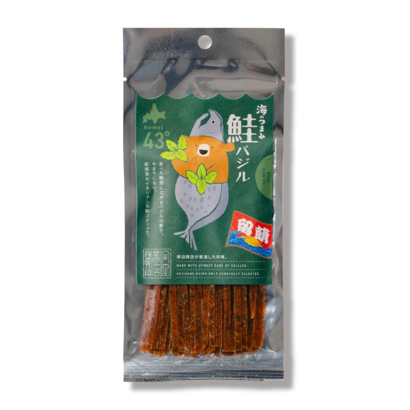 海のつまみ43°留萌-鮭バジル32g×1個 ジャーキー 鮭とば おつまみ 珍味ば 北海道 メール便 送料無料