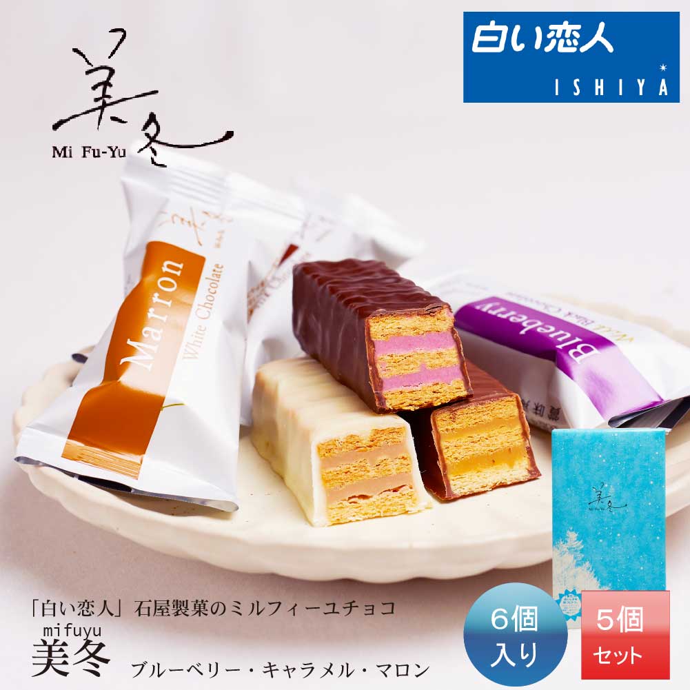 石屋製菓 美冬 (ブルーベリー、キャラメル、マロン)6個入x5個セット 送料無料 お月見 2026 ギフト 北海道　お土産 個包装 札幌 スイーツ お菓子 洋菓子 誕生日 内祝い 退職 転勤 お礼 お返し 北海道 お土産 スイーツ お菓子 ラングドシャ バ