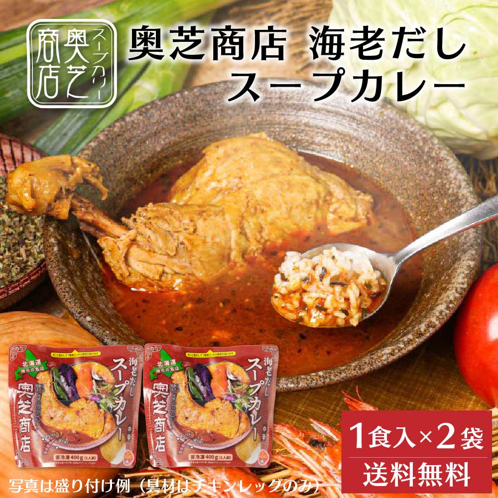 奥芝商店 海老だしスープカレー【1人前 400g】× 2袋セット チキンレッグ 冷凍カレー 冷凍 北海道 札幌 エビ 出汁 レンジ 簡単 お土産 スパイス 本場 お土産 カレー レトルト 手土産 贈り物 プレゼント バレンタイン ホワイトデー お返し