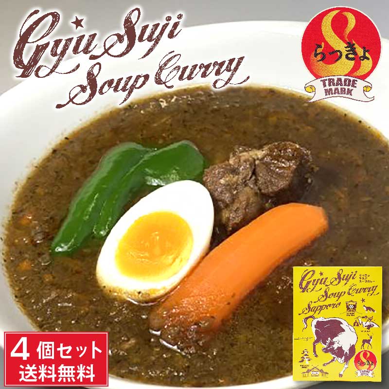 らっきょ 牛すじ スープカレー 490g(具材390g/スープ100g)×4箱セット 北海道 具材たっぷり お土産 タンゼン TANZEN 人気 有名店 バレンタイン ホワイトデー お返し