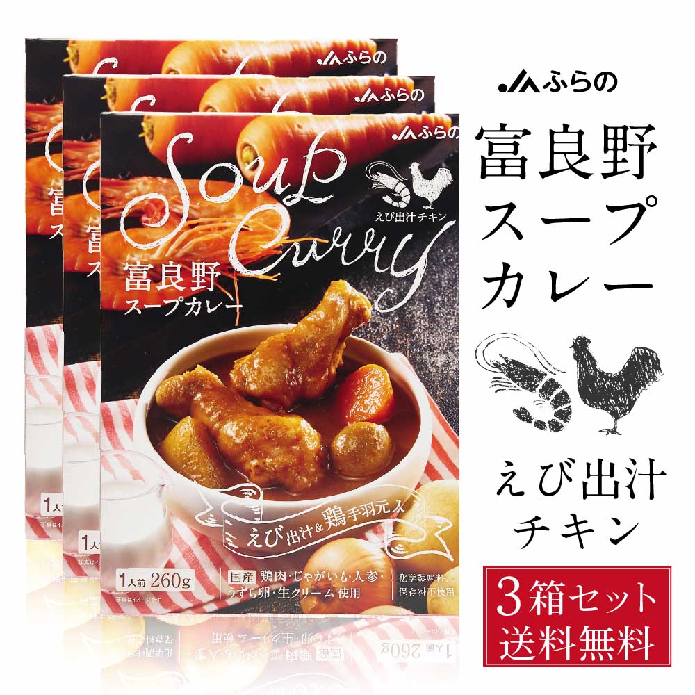 富良野 スープカレー えび出汁チキン 260g × 3箱セット JAふらの 鶏手羽元 具入 レトルト ふらの農業協同組合 ギフト 北海道限定 バレンタイン ホワイトデー お返し