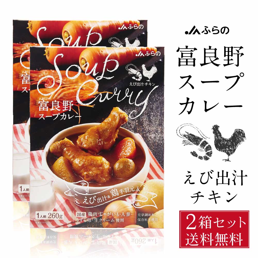 富良野 スープカレー えび出汁チキン 260g × 2箱セット JAふらの 鶏手羽元 具入 レトルト ふらの農業協同組合 ギフト 北海道限定 バレンタイン ホワイトデー お返し