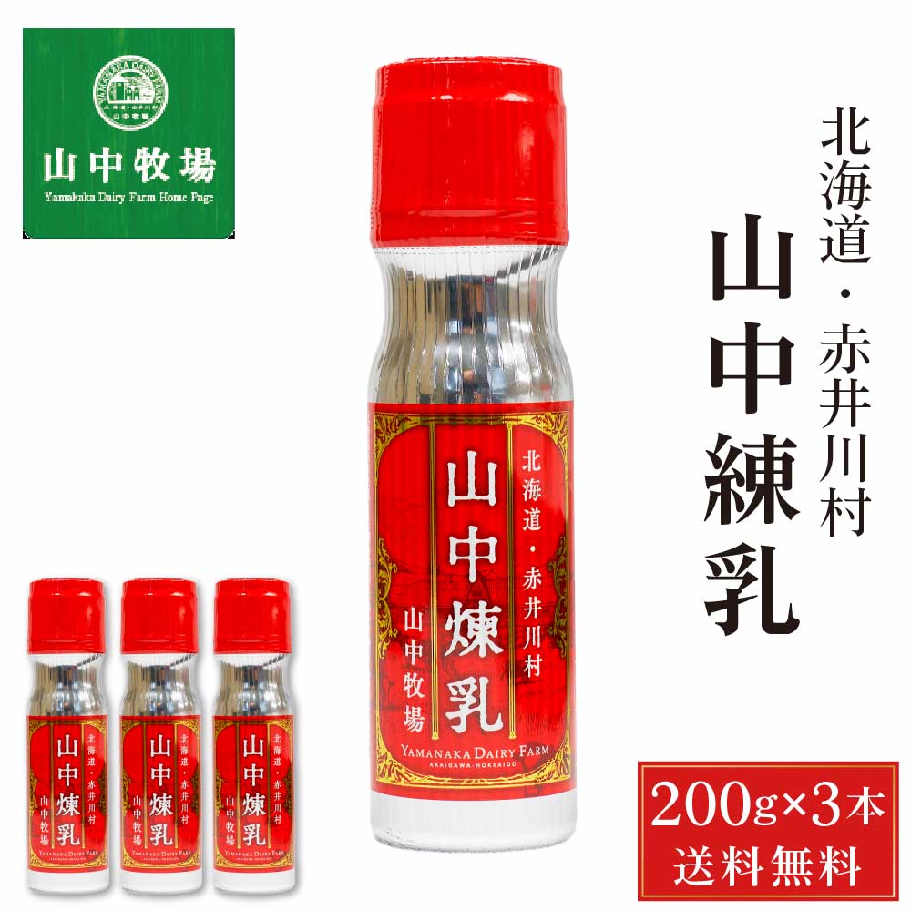 山中牧場 れん乳 北海道限定 山中煉乳 200g × 3本セット メール便 送料無料 練乳 コンデンスミルク 北海道産 赤井川村余市 お取り寄せ ギフト いちご バレンタイン ホワイトデー お返し