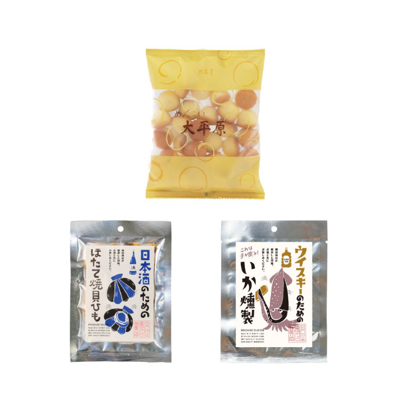 六花亭 めんこい大平原 100g×1個 + お酒好き専用おつまみ おまかせ2個 合計3個セット 酒のための海のつまみ 【パケ】