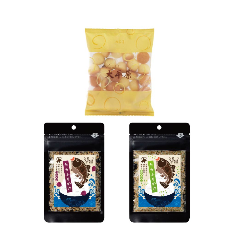 六花亭 めんこい大平原 100g×1個 + 北海道たらふりかけ 30g おまかせ2個 合計3個セット 北海道 たら 昆布【パケ】
