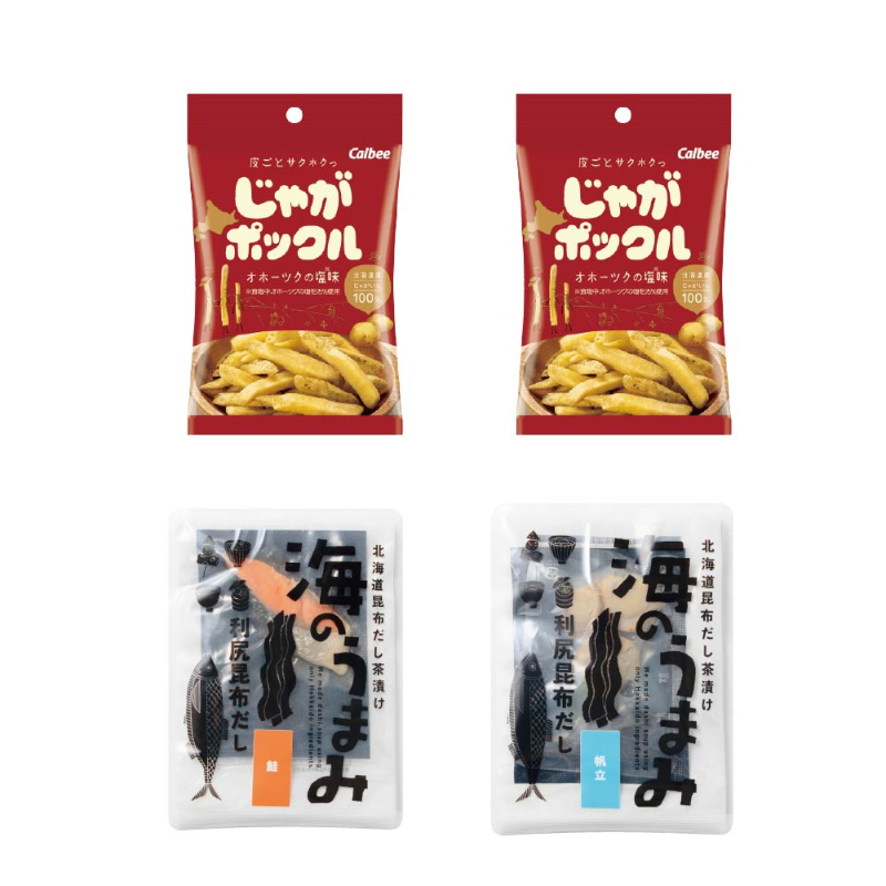 カルビー じゃがポックル 小袋33g&times;2個  ＋ 高級海鮮お茶漬けセット おまかせ2個 合計4個セット 牡蠣・明太子 【パケ】
