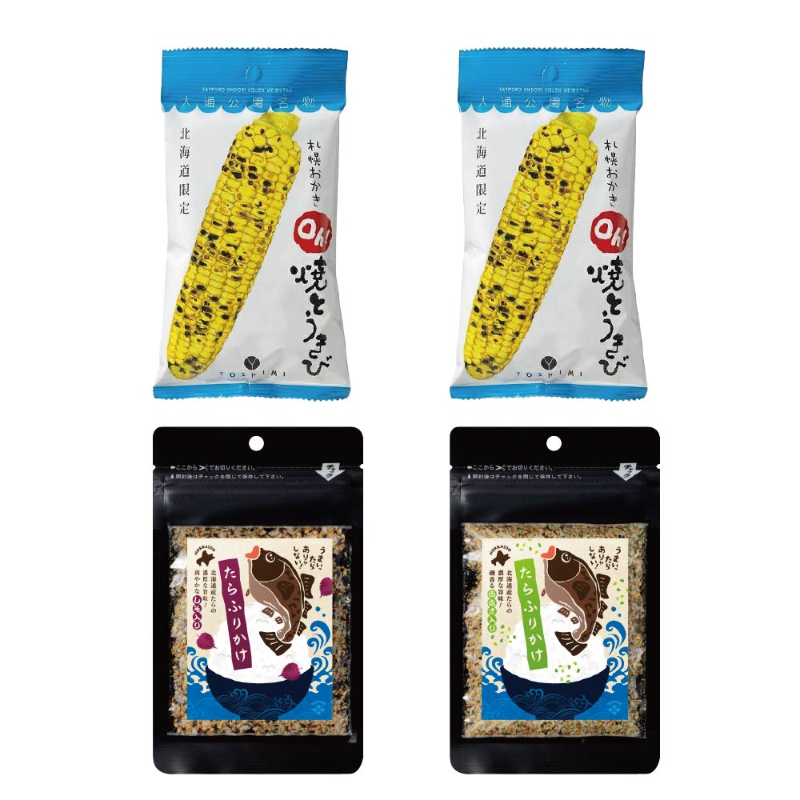 ヨシミ 札幌おかきOh!焼とうきび 小袋×2個 + 北海道たらふりかけ 30g おまかせ2個 合計4個セット 北海道 【パケ】