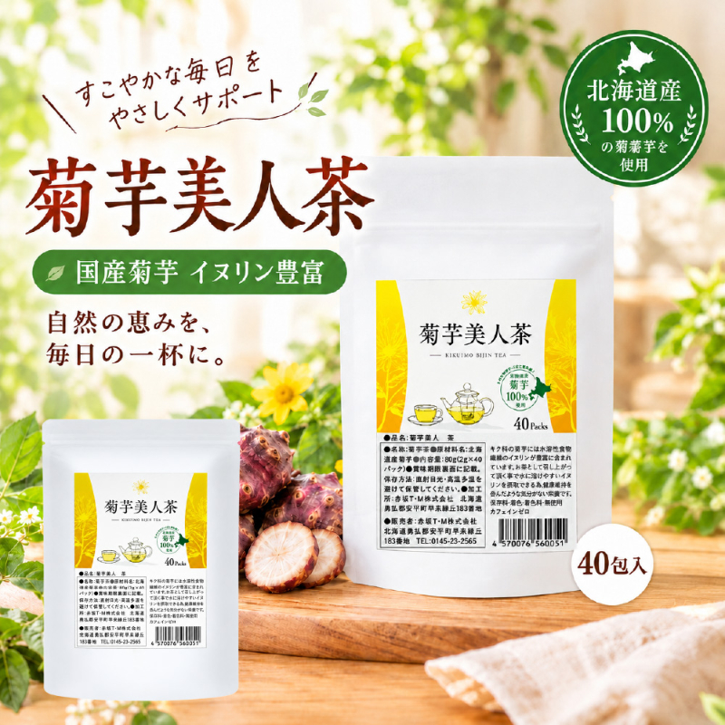 北海道産 お茶 菊芋美人茶 2g&times;40包 菊芋茶 菊芋 焙煎茶 ティーバッグ ノンカフェイン カフェインゼロ イヌリン【パケ】